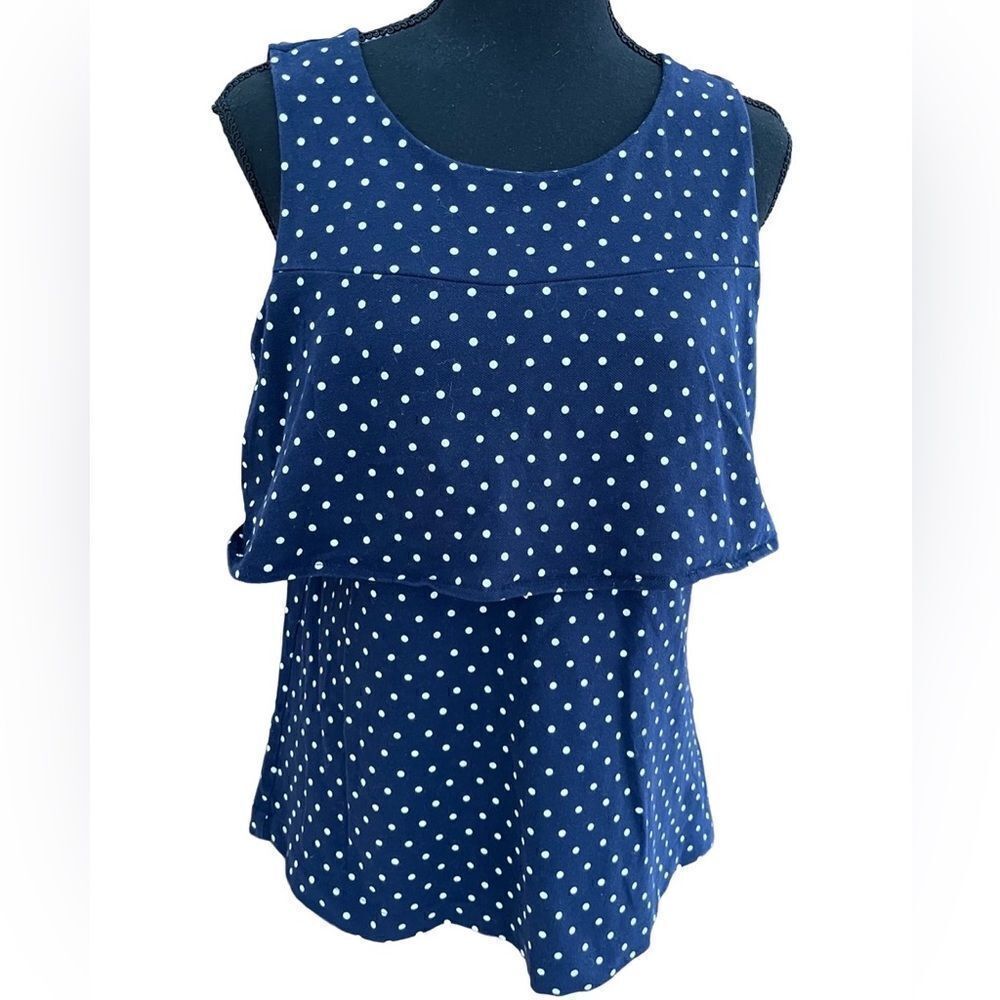 J Crew navy blue polka dot sleeveless tired top, size S.